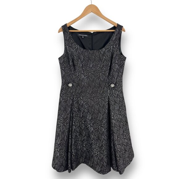 Size 14 BLACK/SILVER JACQUARD FIT & FLARE DRESS‎ W/POCKETS Wedding Evening Party - Picture 1 of 7